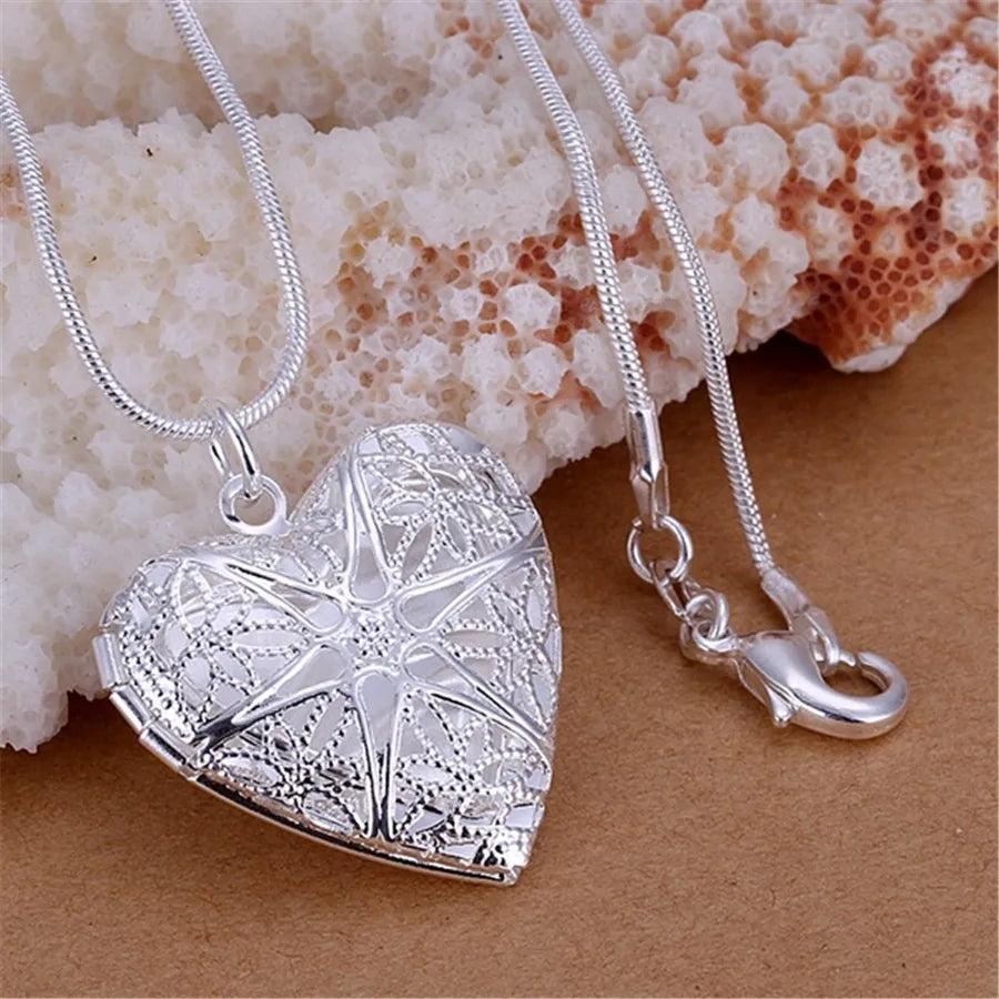 40-75cm 925 Sterling Silver Oval heart Round Photo open Frame Pendant Necklace Snake Chain For Woman Man Wedding Jewelry