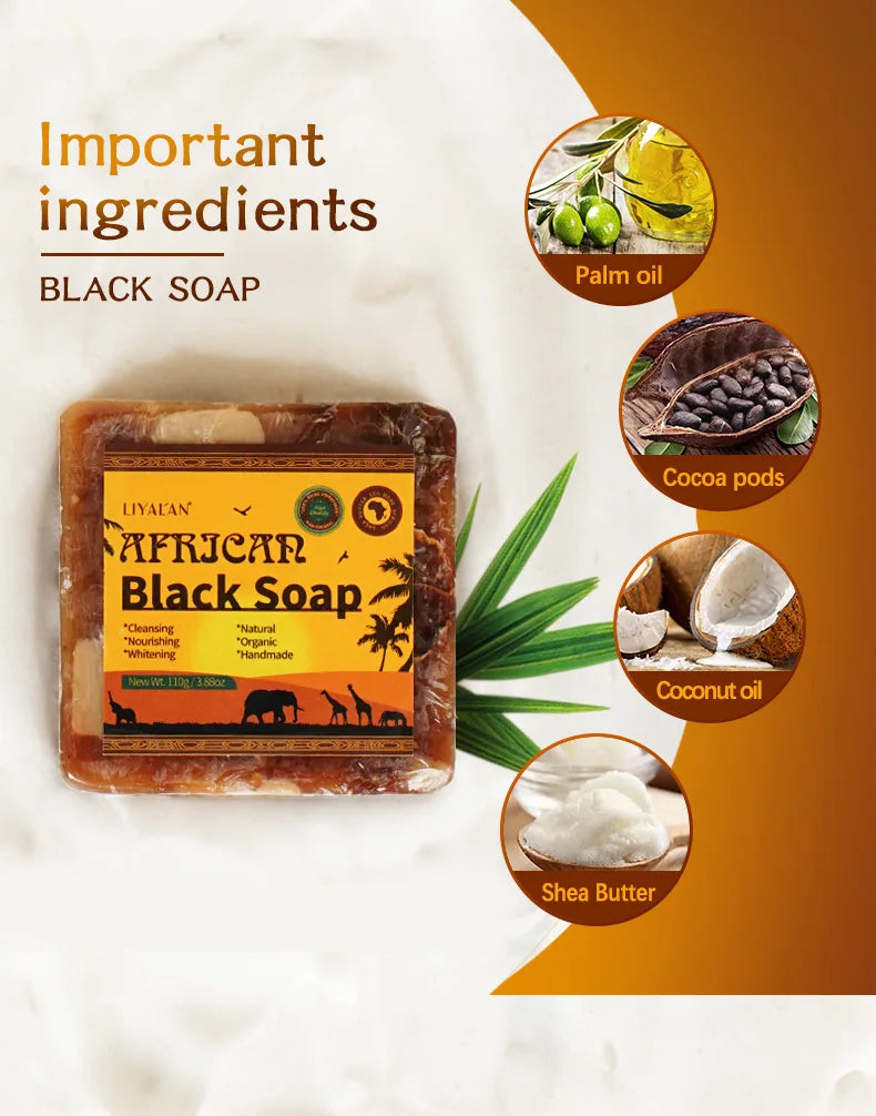 African Black Soap Raw Black Body Cleaning Bath Soap Essential Oil Handmade Soap