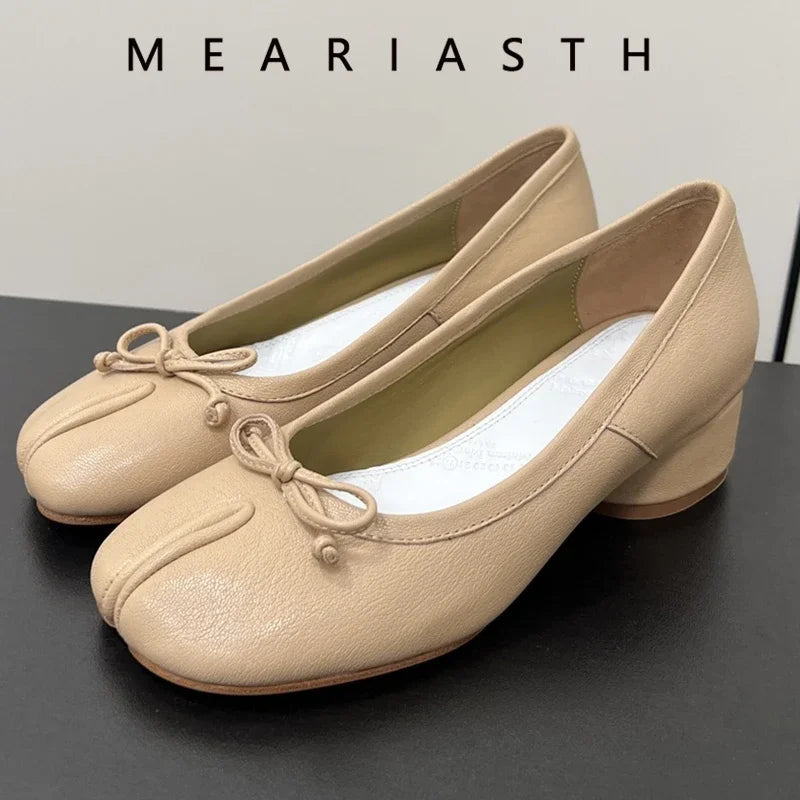 2025 Tabis Shoes Split Toe Ballet Flats Plus Size 43 Women Mary Janes Low Heel Black Leather Ballerinas Zapatos Mujer mocasines Viralgem Store