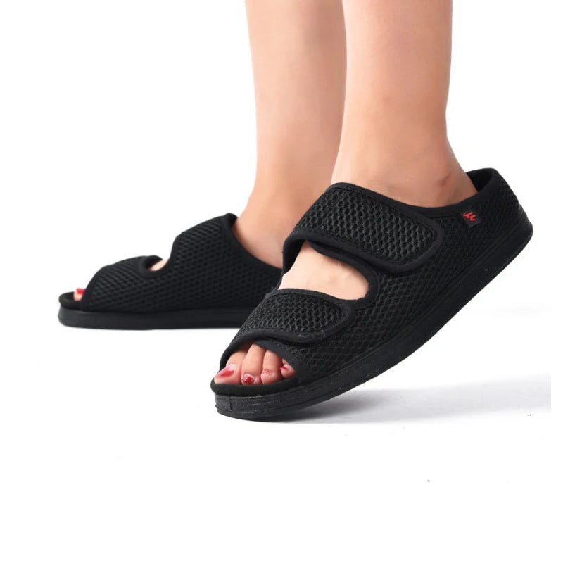 Summer Comfortable Diabetes Shoes Fat Thumb Instep Height Foot Code Middle-Aged Elderly Sandals Puffy Adjustable Slippers