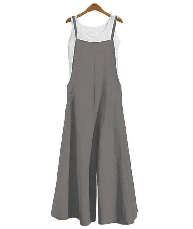 Women Straps Jumpsuit Summer Solid Color Wide Leg Pants Dungaree Bib Overalls Casual Loose Sleeveless Cotton Linen Jumpsuits 5Xl Viralgem Store