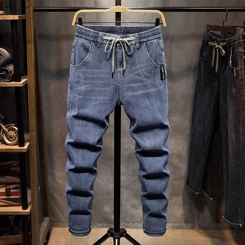 2025 Spring and Autumn New Fashion Trend Elastic Straight Leg Jeans Men's Casual Loose Comfortable High Quality Denim Pants 36
