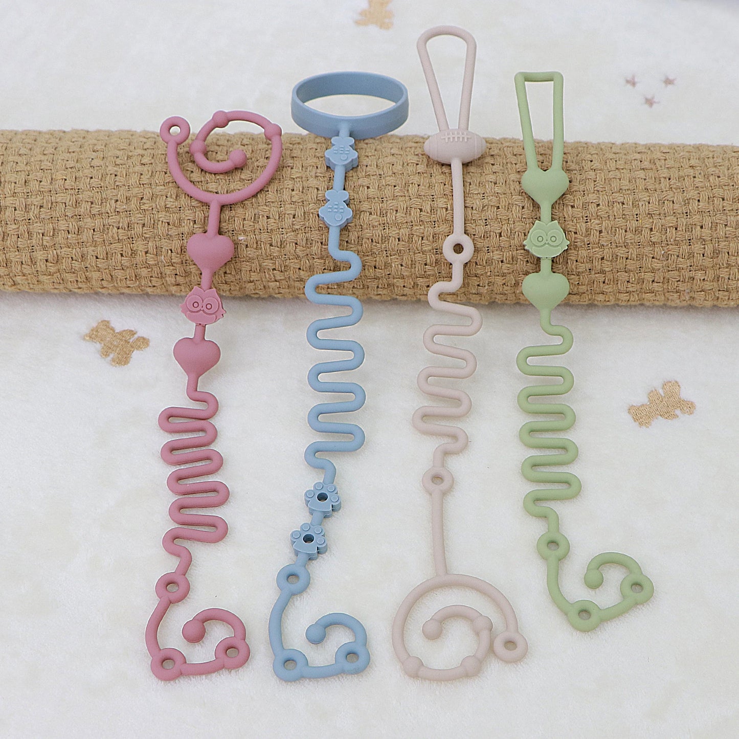 4pcs Adjustable Silicone Pacifier Chain, Teether Toys, Suitable for High Chair, Crib, Baby Gifts,beige