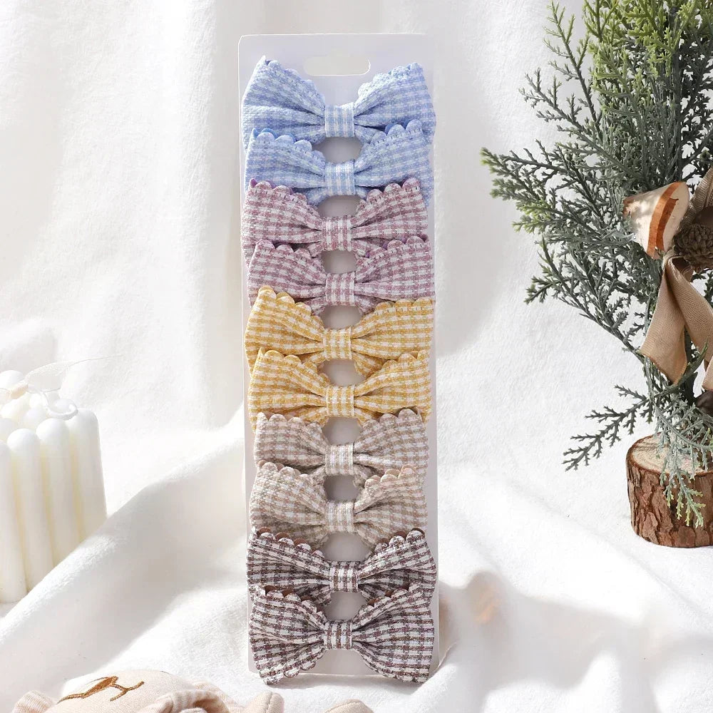 10PCS/Set New Girls Cute Plaid Print Hairpins for Kids Children Sweet Headband Hair Clips Barrettes Fashion Bow Hair Accessories