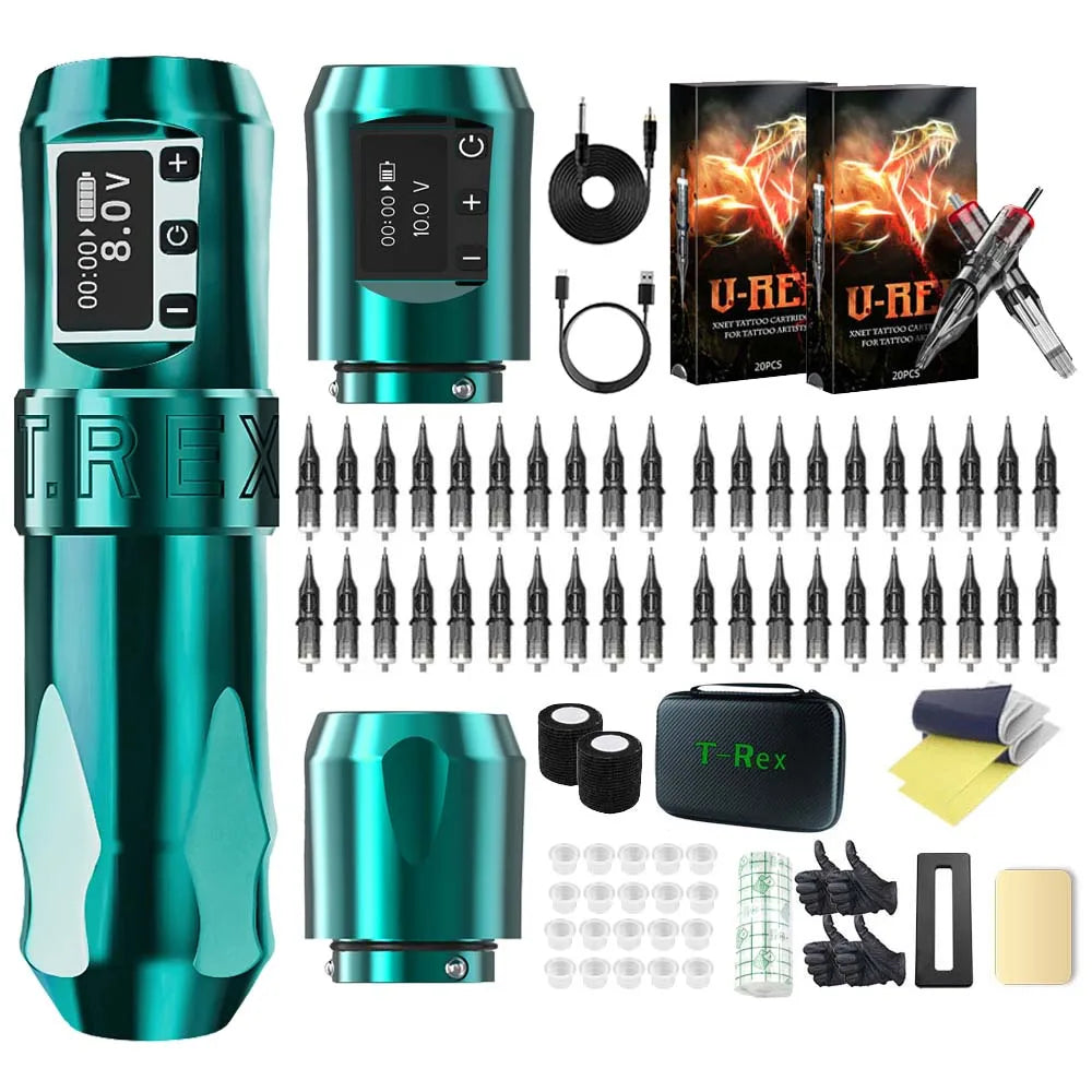 T-Rex Wireless Tattoo Machine Rotaty Battery Pen With Portable Power Pack 2400mAh LCD Digital Display For Body Art Makeup