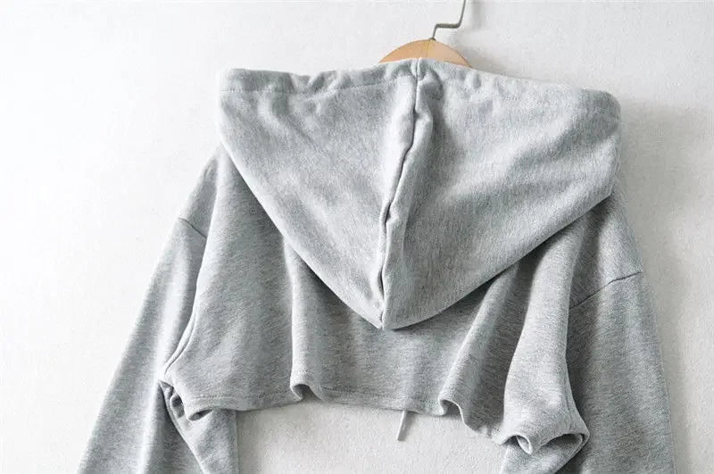 WTEMPO Women Sexy Drawstring Hooded Sweatshirts Long Sleeve Pullover Hoodie Super Crop Top Hoody Sweatshirts Viralgem Store