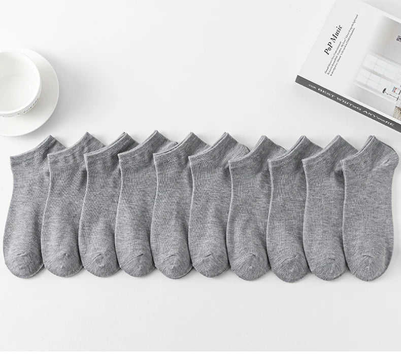 10 Pairs Women/Men Boat Socks Invisible Low Cut Silicone Non-slip Summer No-show Ankle Socks Solid Color Casual Breathable