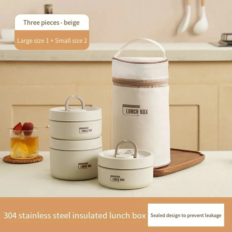 304 Stainless Steel Insulated Lunch Box with Storage Bag Portable Double-layer Covered Lunch Box Office Student Sealed Lunch Box Viralgem Store