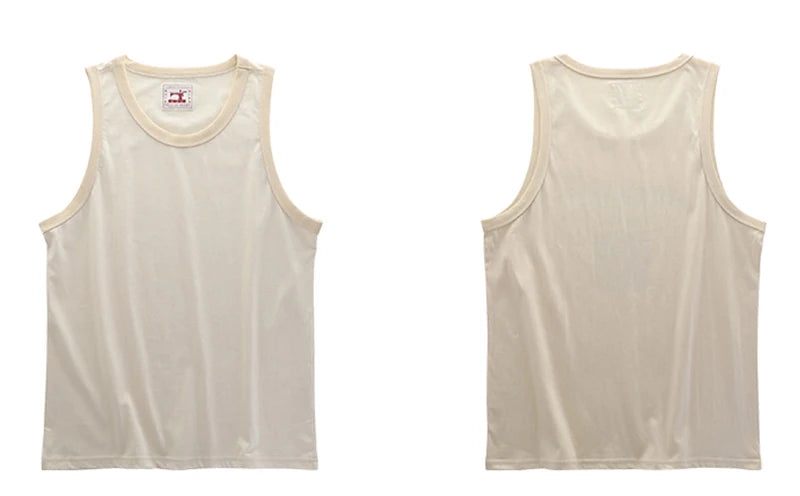 Akkad Kuti Japanese Retro Casual Tank Top Men Heavyweight Cotton Embryo Color Tops Male Teens Sleeveless Vest Spring Summer 2021