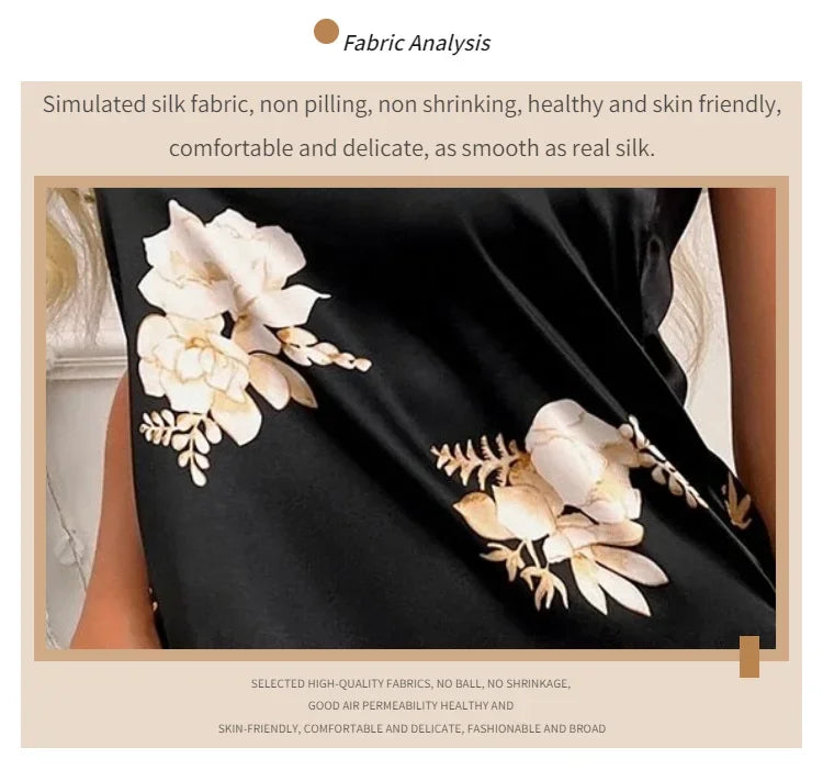 Women Nightwear Home Clothes Sexy Black Floral Printing Nightdress Sleepwear Nightshirts Silk Sleepshirts Nightgowns For Woman Viralgem Store