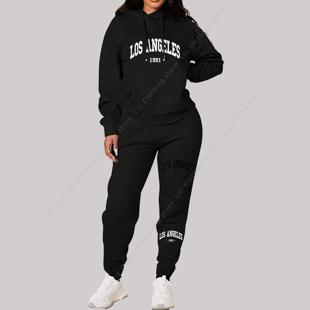 Women Sets Hoodies Pants 2 Piece Outfits Aesthetic Sportswear Sweatsuit Los Angeles Letter Print Suit Ladies Tracksuit Plus Size Viralgem Store