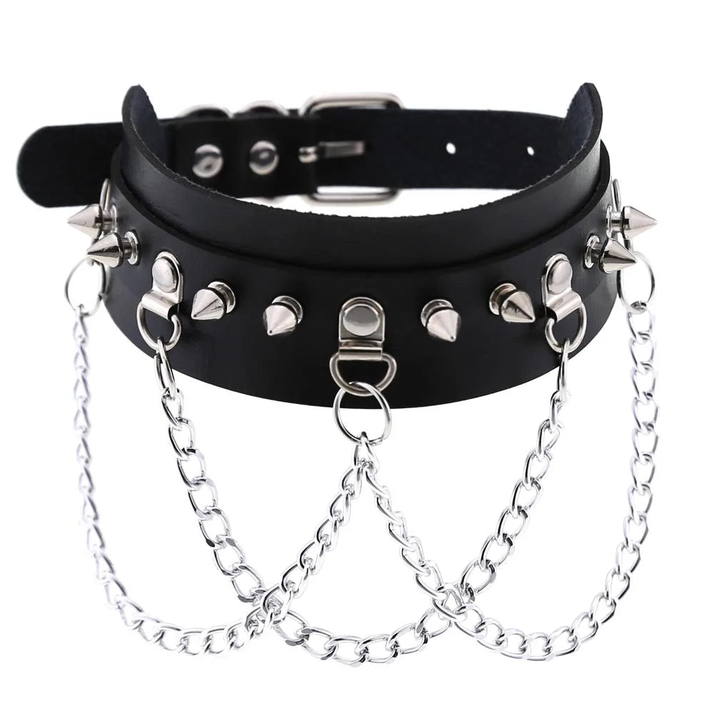 1Pc Harajuku Cosplay Rivet Punk Rock Gothi Women Collar Sexy PU Leather Heart Cross Spike Hip Hop Bondage Choker Jewelry Bulk Viralgem Store