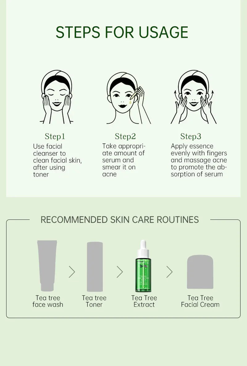 Tea Tree Acne Treatment Facial Serum Moisturizing Hyaluronic Acid Oil Control Pimple Removal Essence Face Serum Skin Care