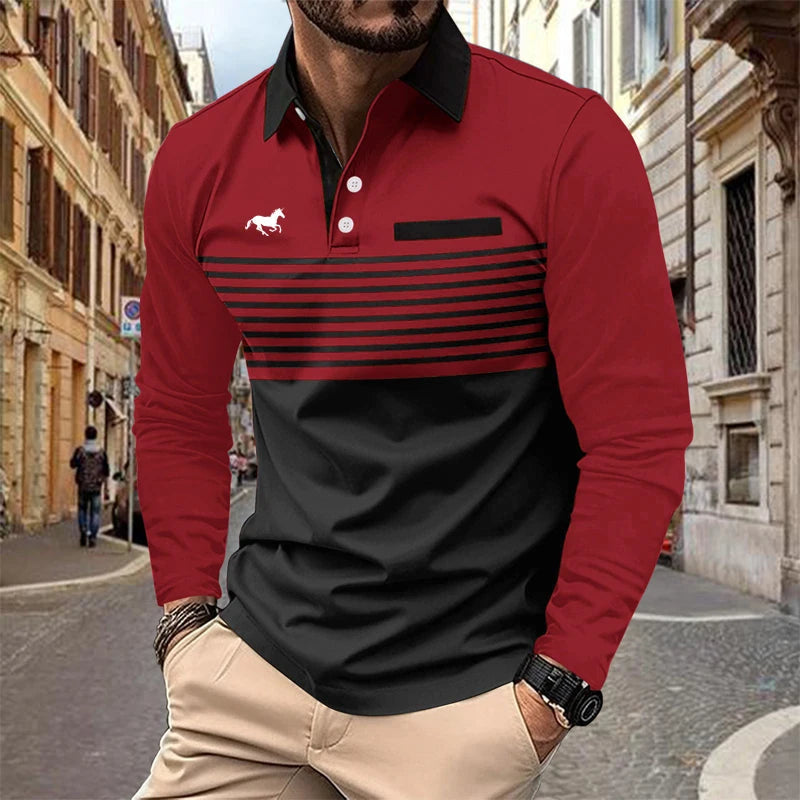 Spring Autumn 100% Polyester Breathable Business Casual Turn-down Collar Tops Men Long Sleeve 3D Digital Print Sport Polo Shirt Viralgem Store