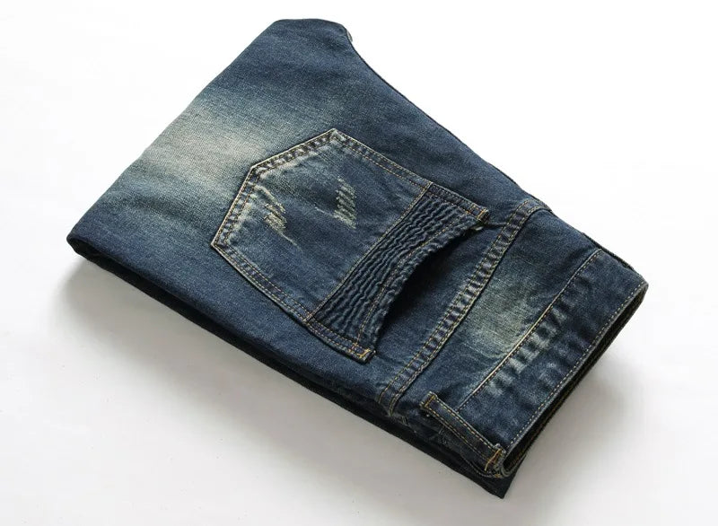 2024 Men's Autumn and Winter New Characteristic Nostalgic Jeans, European and American Ripped Patchwork Tapered Jeans. Viralgem Store