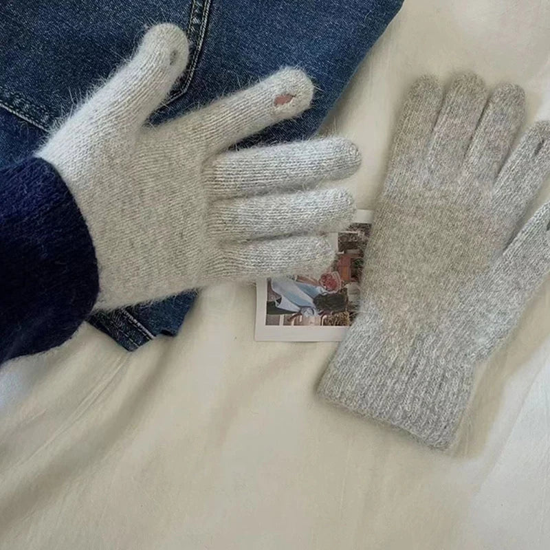 1Pair Autumn Winter Warm Gloves Wool Knitted Touchscreen Gloves Full Finger Mittens Outdoor Skiing Ride Casual Windproof Guantes