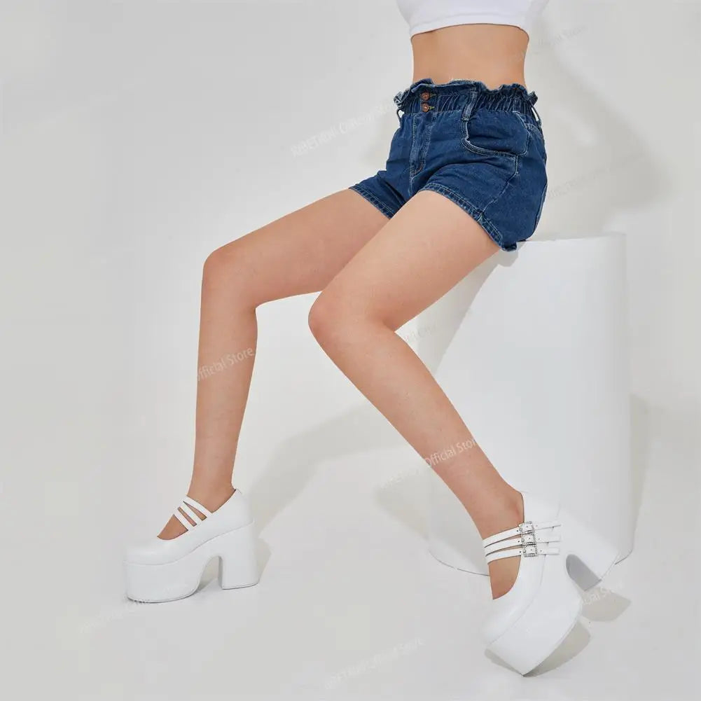 2023 Platform High Heel Cool Punk Fashion Women's High Quality Girls Goth Shoes Black Big Size 43 Cross-tied Casual Luxury Boots