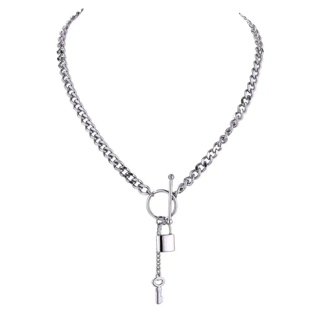 Yhpup New 316L Stainless Steel Jewelry Punk Metal Lock Pendant Necklace Minimalist 18 K Plated Chain подвеска Necklace Gala