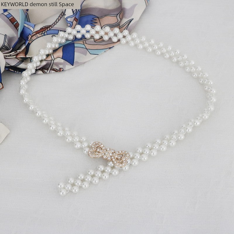 Women's Pearl Elastic Rhinestone Hanfu Waist Dress