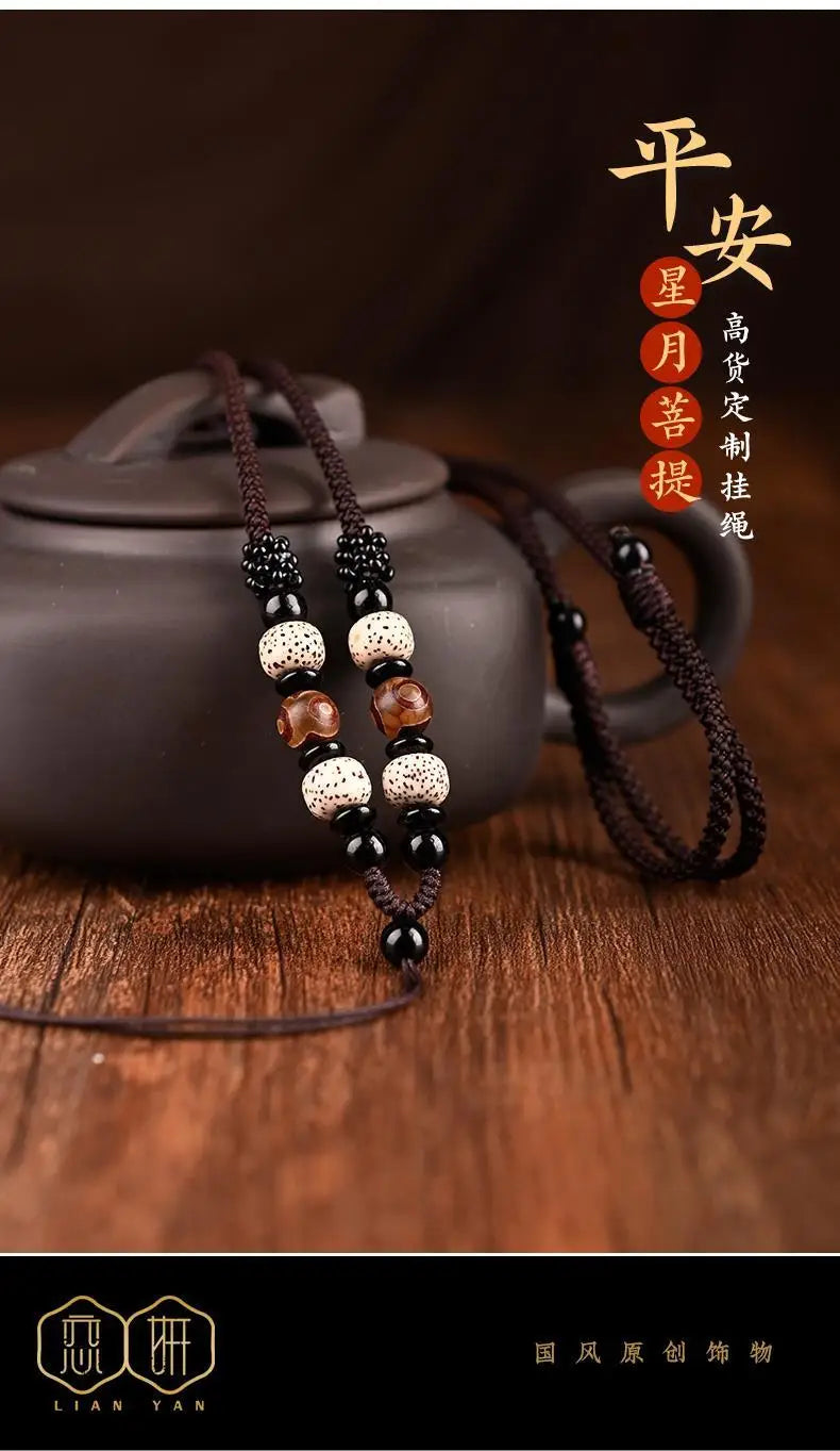 Xingyue Bodhi Seed Necklace for Men and Women Handmade Woven Braided Rope Pendant Lanyard Jade Pei Gold Pendant Matching Rope