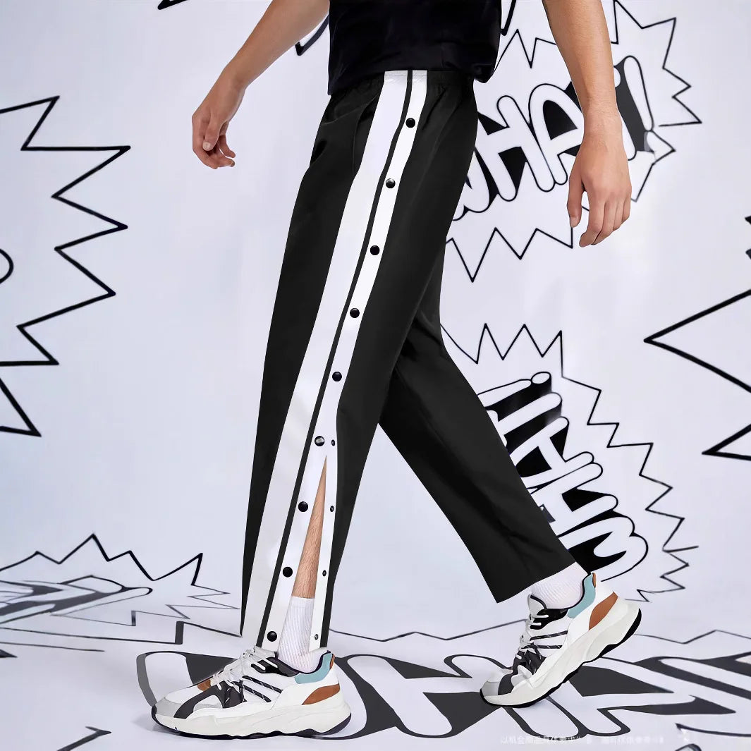 Spring and Autumn New Style men's fashionable high street button-down solid color long pants, casual and relaxed style