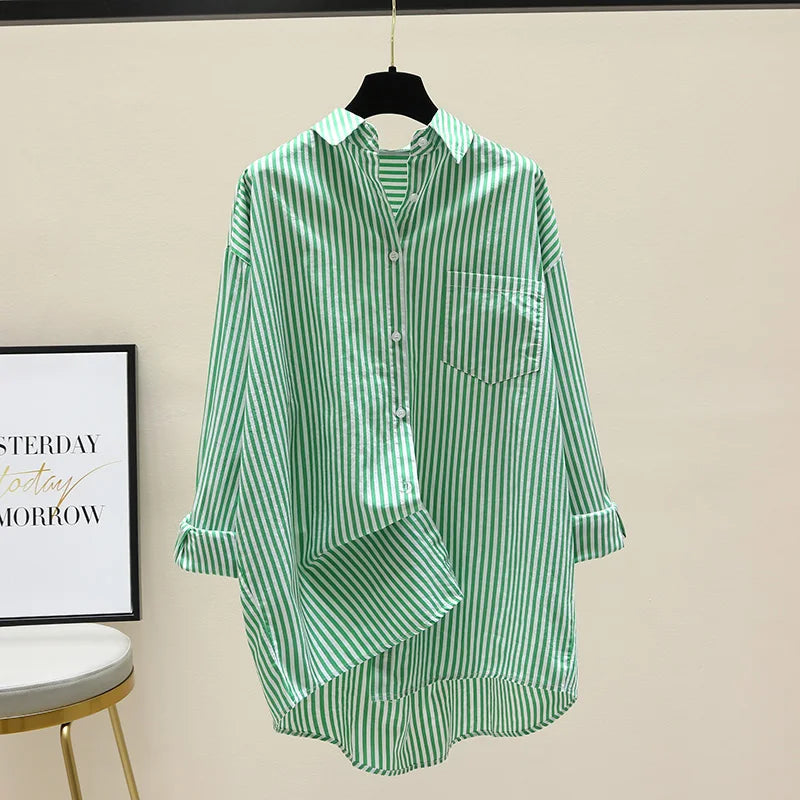 Summer Autumn Striped Shirt Women Shirts Fashion Female Office Lady Loose Blouse Long Sleeve Sun Protection Tops Casual Shirts Freshlook Styles