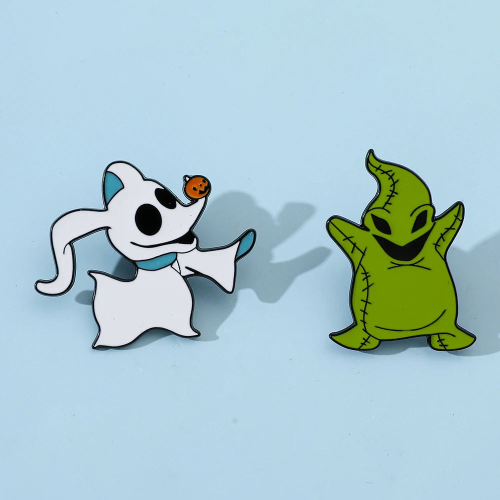 2 Pcs Cartoon The Nightmare Before Christmas Brooch Oogie Boogie Zero Enamel Metal Badge Jewelry Clothes Backpack Accessories