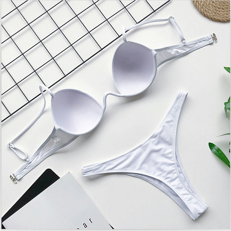 2023 Sexy Women's Push Up Bikini Sets Solid Color Low-cut Ladies Beach Swimsuits Swimwear V-neck Biquini Bathing Suit Summer