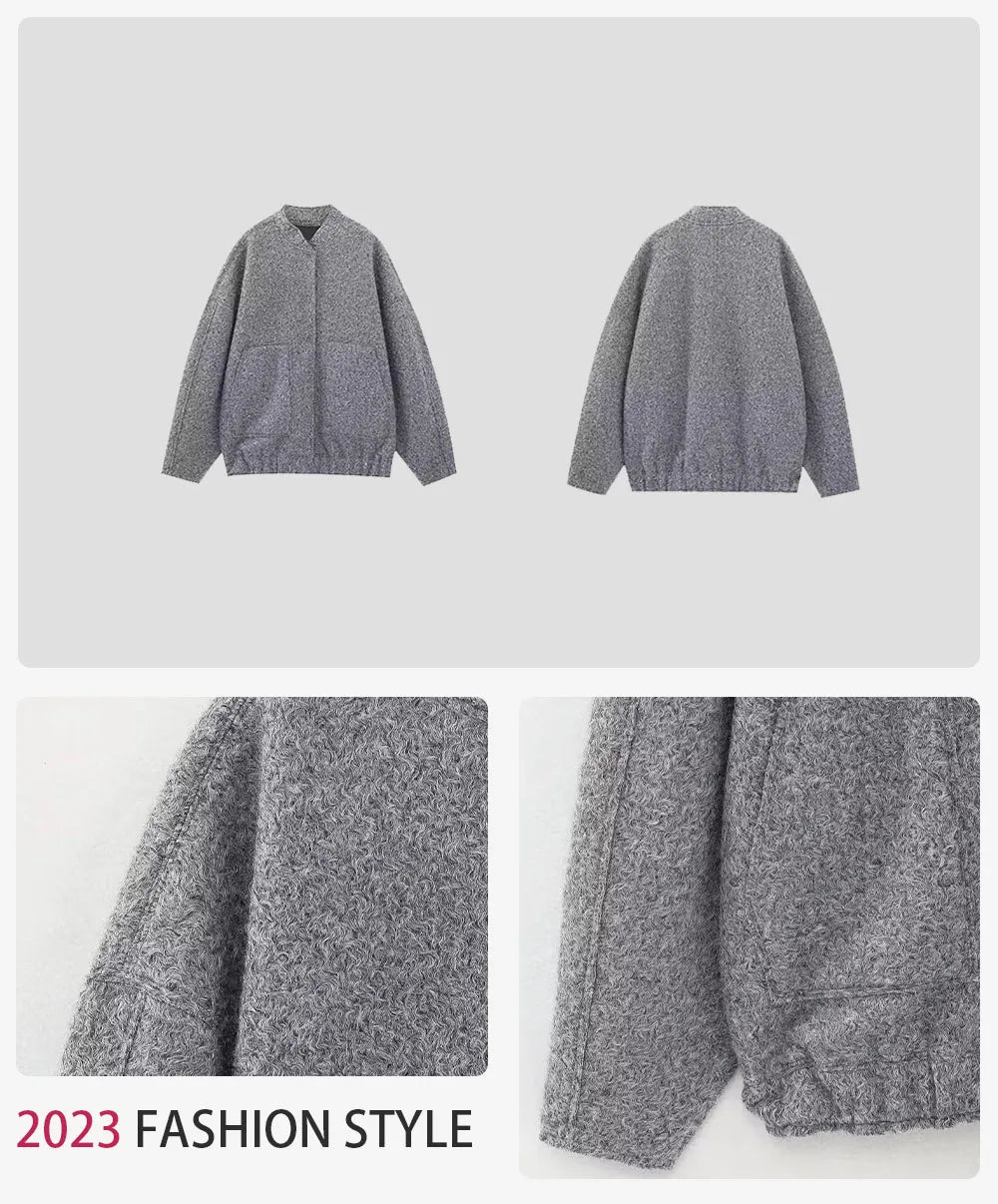 2023 Women Fashion With Pockets Oversized Bomber Jacket Coat Vintage Long Sleeve Snap Button Female