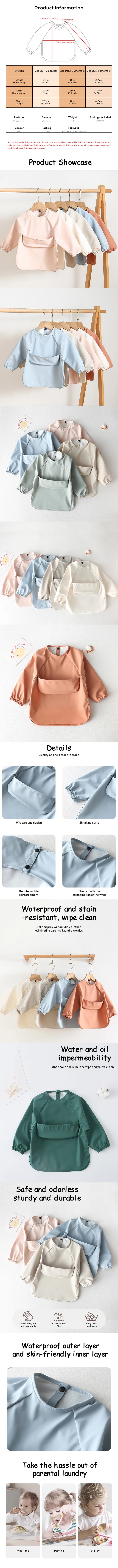 1pcs Solid Color Painting Smock Baby's Soft Waterproof Long Sleeve Art Smock Feeding Bib Apron for Kids Accessories