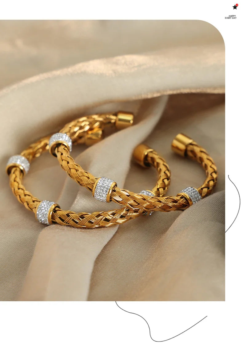 Woven 316L Stainless Steel Bracelet For Women Gold Plated High-end No Tarnish Women's Hand Bracelets Cuff Bangle Woman Jewelry