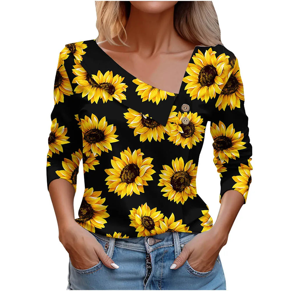 T Shirt For Women Fashion Long Sleeve Top White Floral Print Shirts And Blouses Autumn Winter Clothes For Women 2024 Viralgem Store