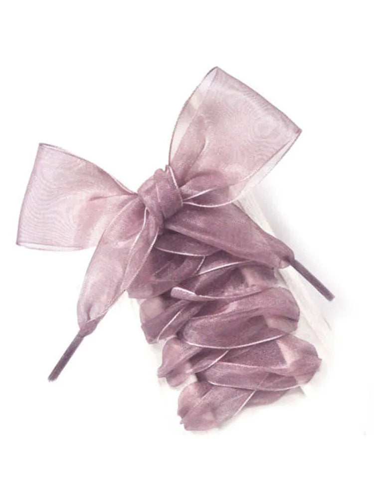 1Pair 120cm Fashion Organza Ribbon Shoe Laces Sport Shoes Sneakers Bowknot Laces Tie Flat Shoelaces Canvas Bootlaces Strings