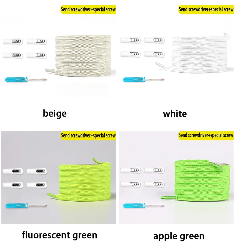 1Pair No Tie Shoelace Elastic Shoelaces Leisure Sneakers Quick Flat Shoelaces Lazy Shoe Laces Nice Buckle Kids and Adult Unisex