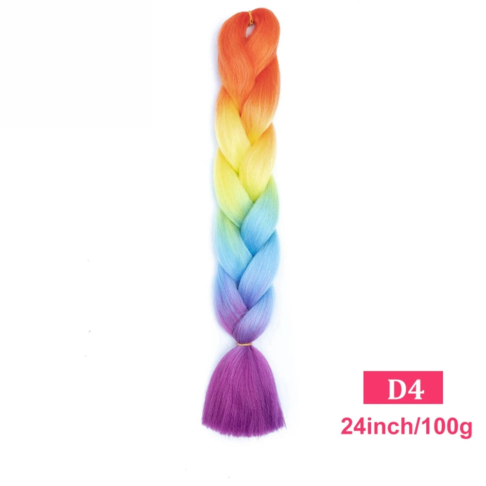 24inch Synthetic Long Braiding Hair Pre Strethced Colorful Ombre Brown Blonde Crochet Jumbo Braids Hair Extensions For Women