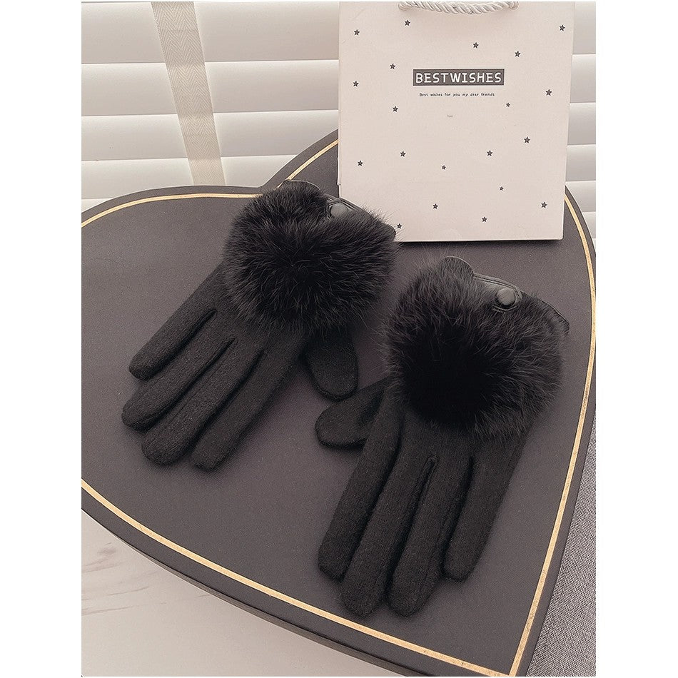 Women's Spring and Autumn Innocent Rabbit Fur Korean Warm Cashmere Gloves