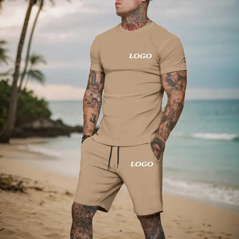 Summer Fashion Casual Outdoor Sports Set Men's Breathable T-Shirt Shorts Casual Fashion Two-Piece DIY Customize Your Logo Viralgem Store