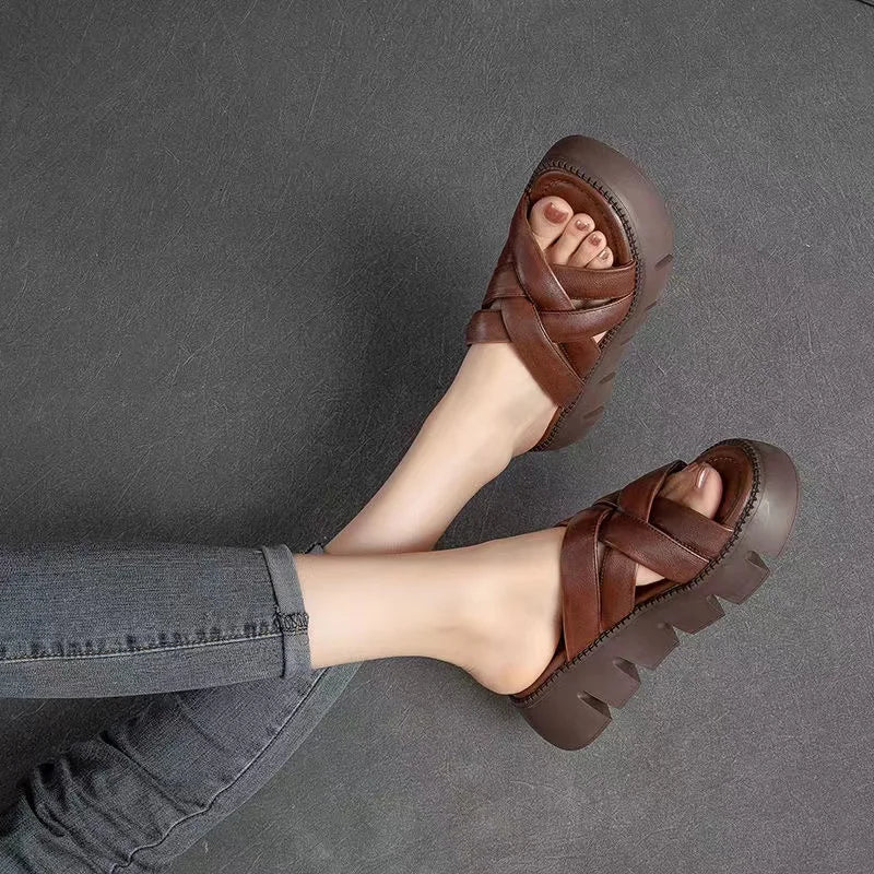 Summer 2023 Casual Platform Slippers Women Fashion Braided Mesh Walking Wedge Sandals шлепанцы женские летние на платформе