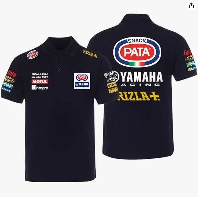 Yamaha men's cotton polo shirt print 2025 summer motorcycle style short-sleeved polo shirt street casual motorcycle T-shirt