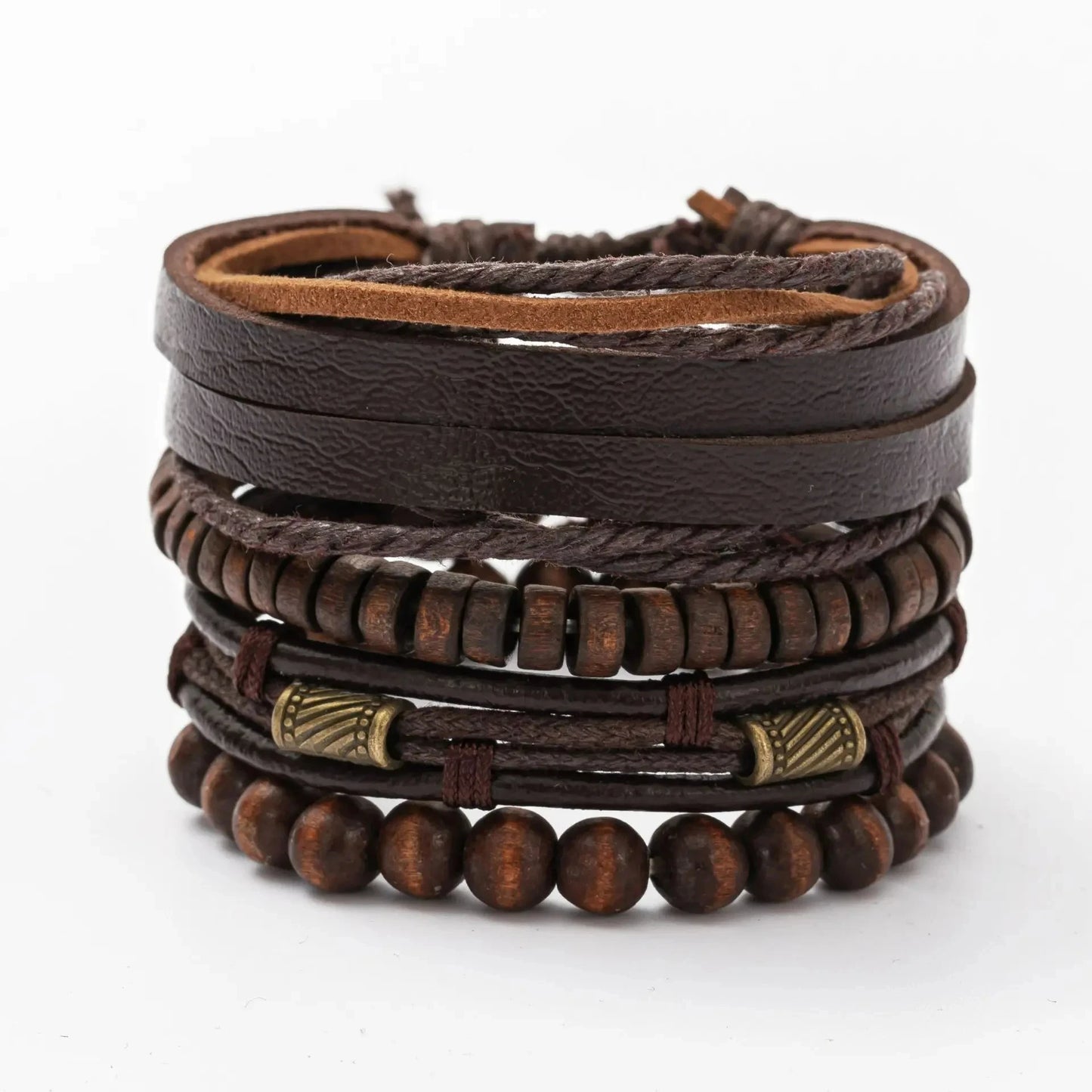 4Pcs/ Set Braided Wrap Leather Bracelets for Men Vintage Life Tree Rudder Charm Wood Beads Ethnic Tribal Wristband Rope Bracelet
