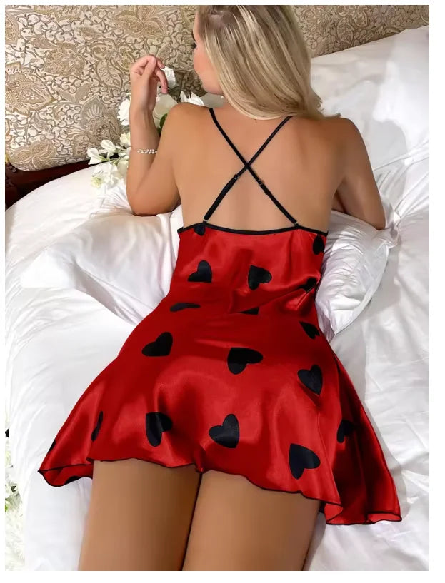 Women's Satin Nightdress Summer Sexy Lingerie Night Dress Nightgown Sleeveless Sleepwear Mini Slip Chemise Nightwear Loungewear