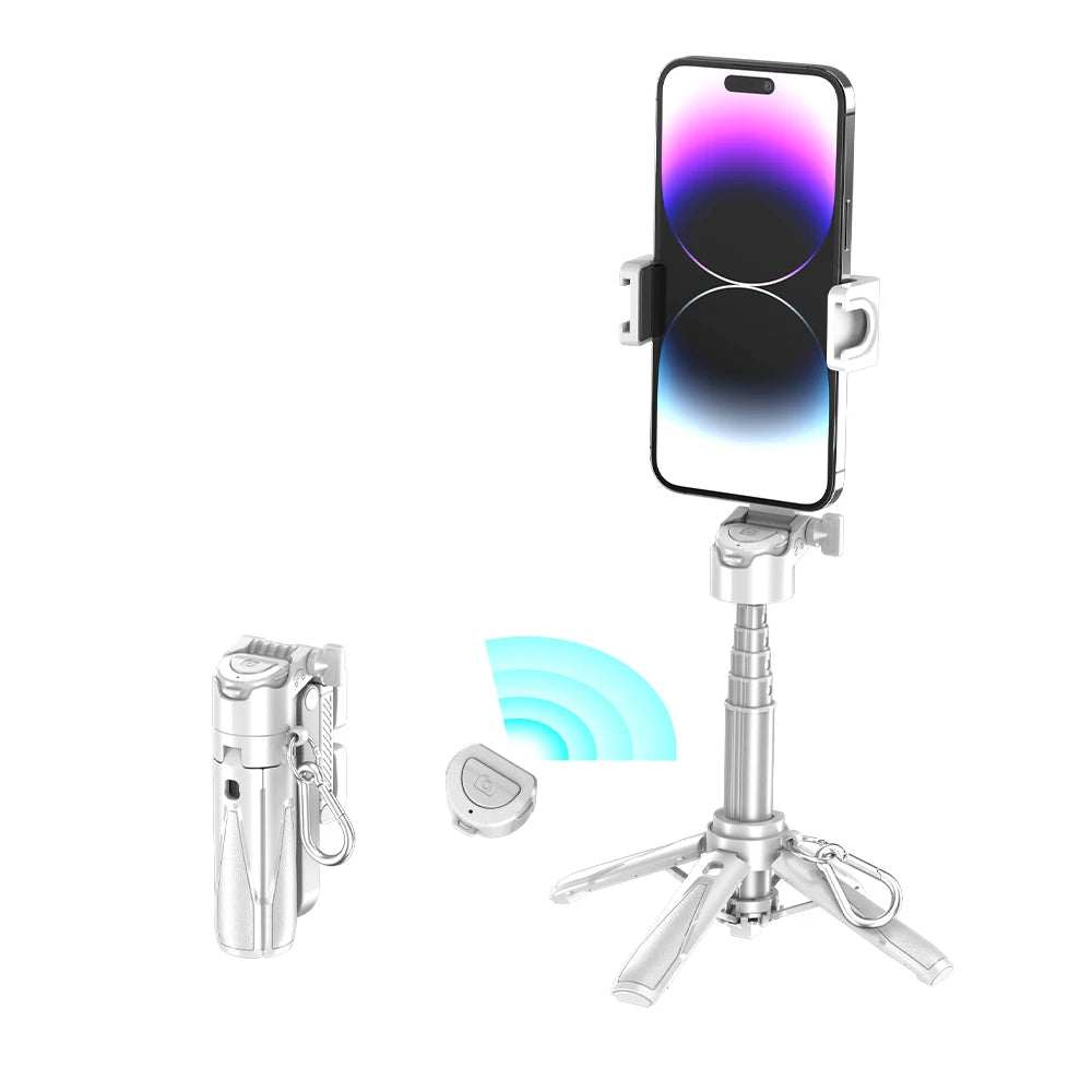 2025 New Handheld Selfie Stick Tripod Stand Foldable Phone Holder With Bluetooth Remote Portable Keychain for iPhone Smartphone