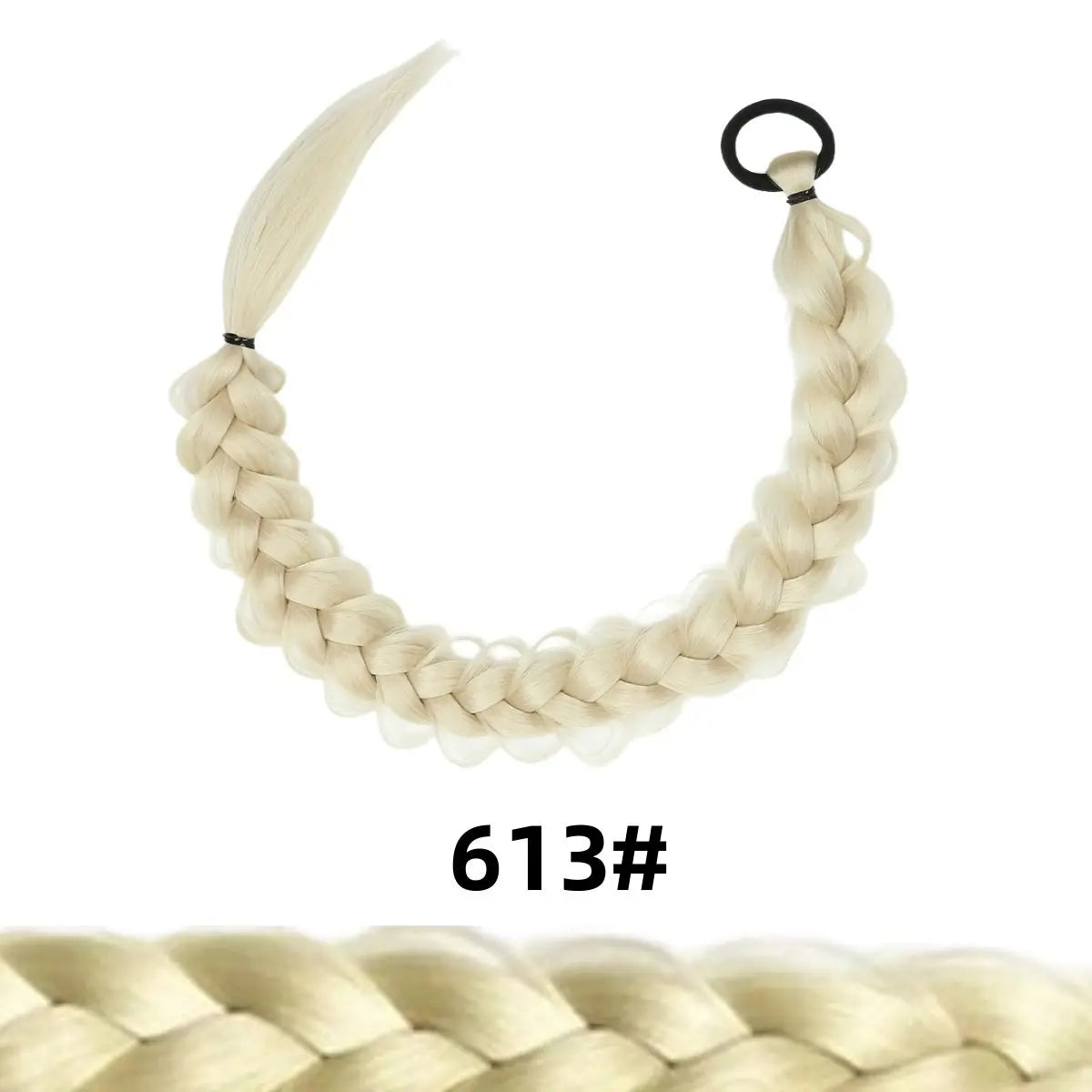 24 Inch Long Black Synthetic Braided Ponytail Hair Extension with Rubber Band for Women Hair Accessories Boxing Braids