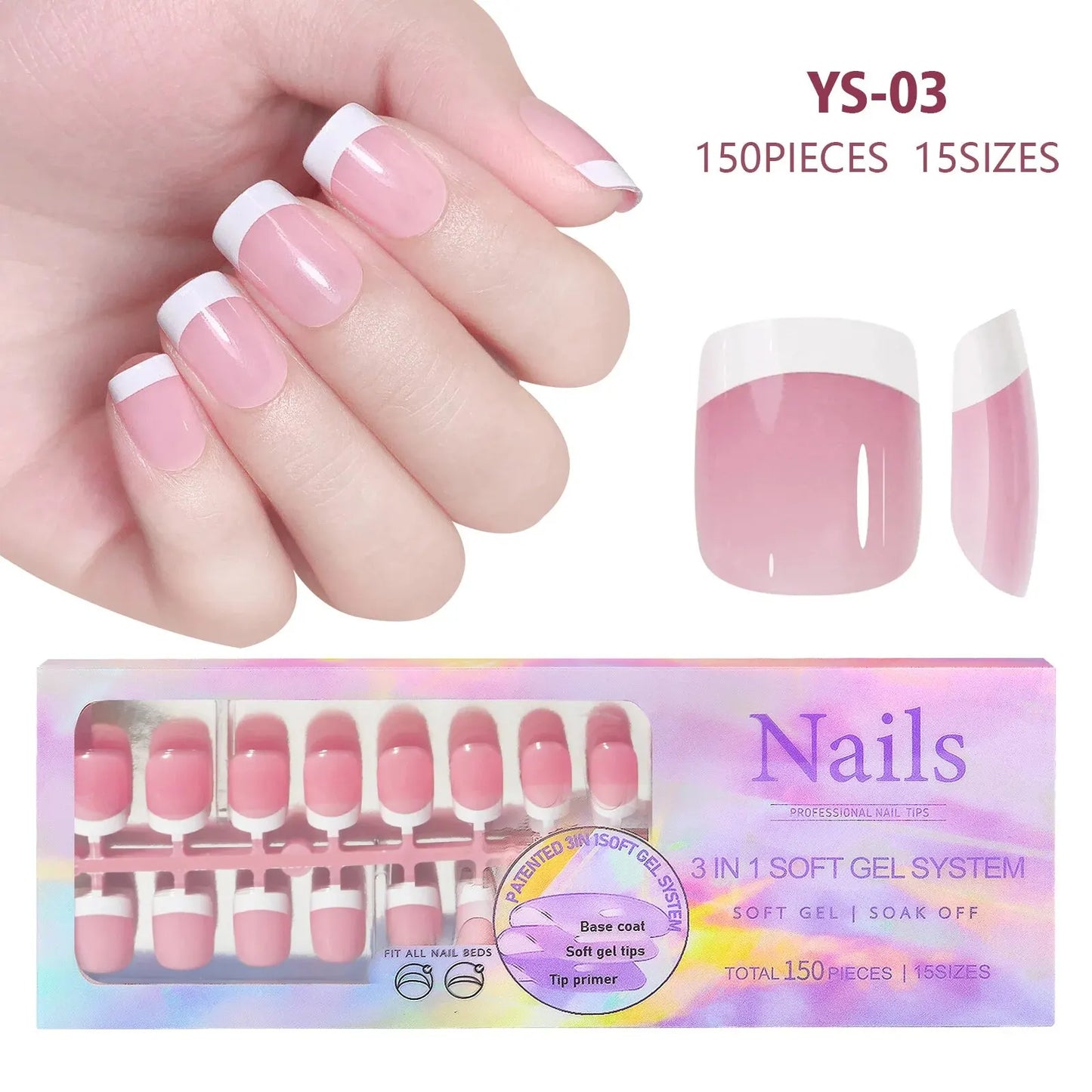 150pcs/box French Pink Short Detachable Finished Fingernails Ballet Wearable False Nails Press On Nails Tips Full Cover DIY
