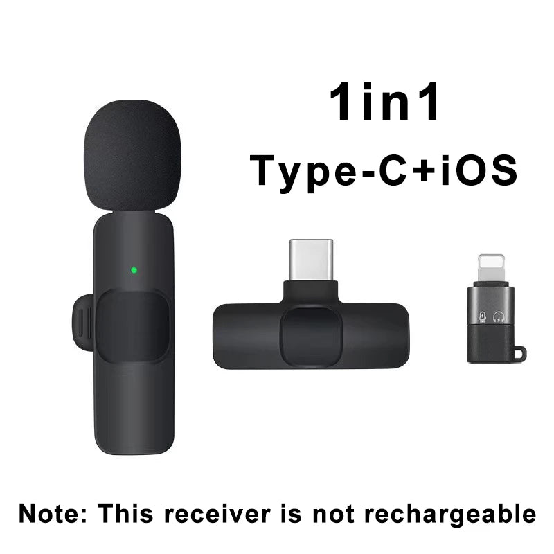 Wireless Lavalier Microphone Portable Audio Video Recording Mini Mic for iPhone Android Live Broadcast Gaming Phone Mic