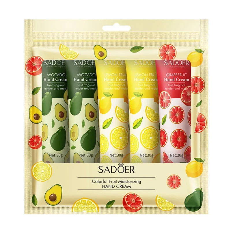 5Pcs/set SADOER Fruit Plant Fragrance Hand Cream Sets Moisturizing Repair Anti Dry Hand Lotion Sets Hands Skin Care Products Viralgem Store