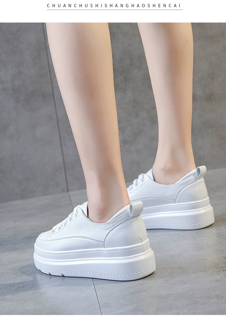 White Shoes Women's Spring New New Arrival Easiest for Match Breathable Thick Sole Ins Street Shooting Genuine Leather Elevator Casual Board Shoes Fashion