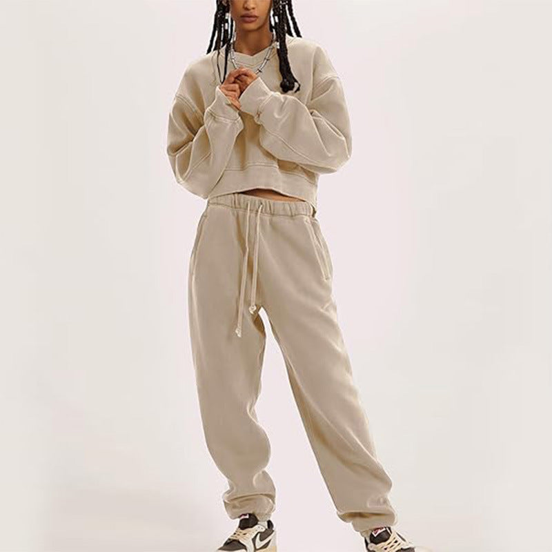 Women's V-neck Long-sleeved Midriff Outfit Sweatshirt Lace-up Sports Trousers Viralgem Store