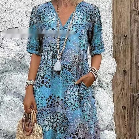 Summer V-neck Casual Holiday Pocket Dress Homewear Viralgem Store