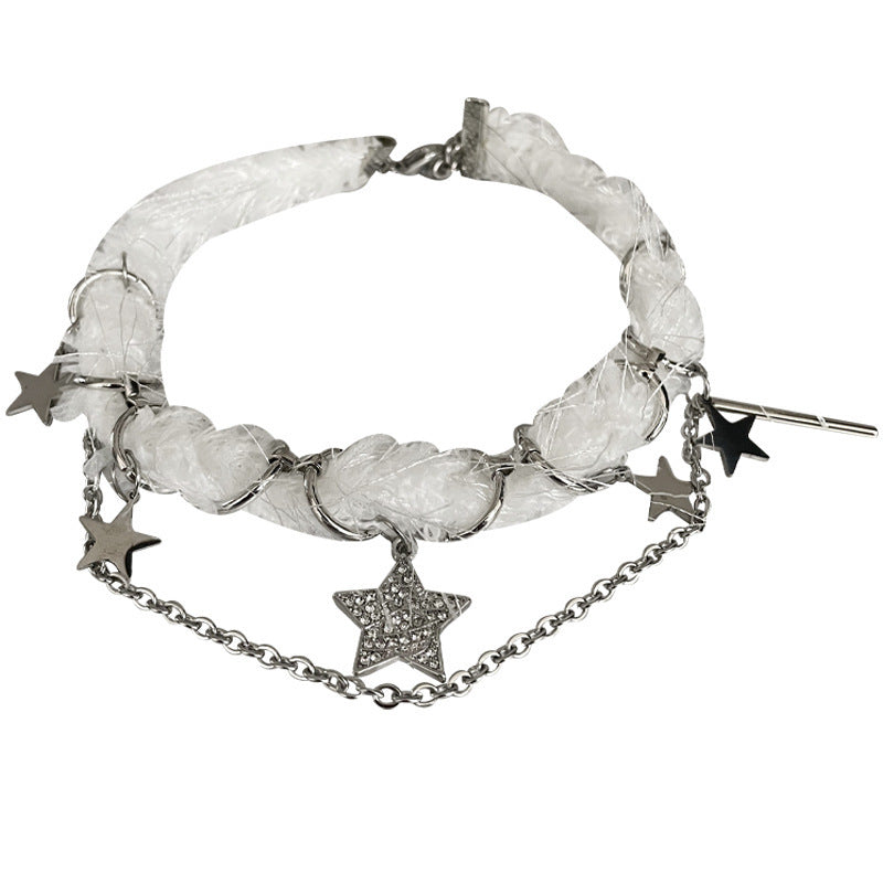 White Plush Choker XINGX Double Layer Necklace